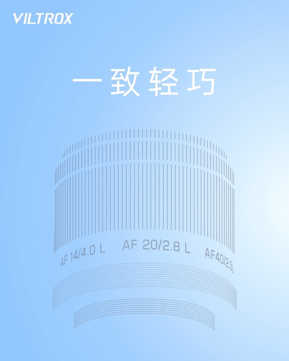 빌트록스 티저 이미지, 렌즈 경통에 새겨진 AF 14/4.0 L, AF 20/2.8 L, AF 40/2.5 L